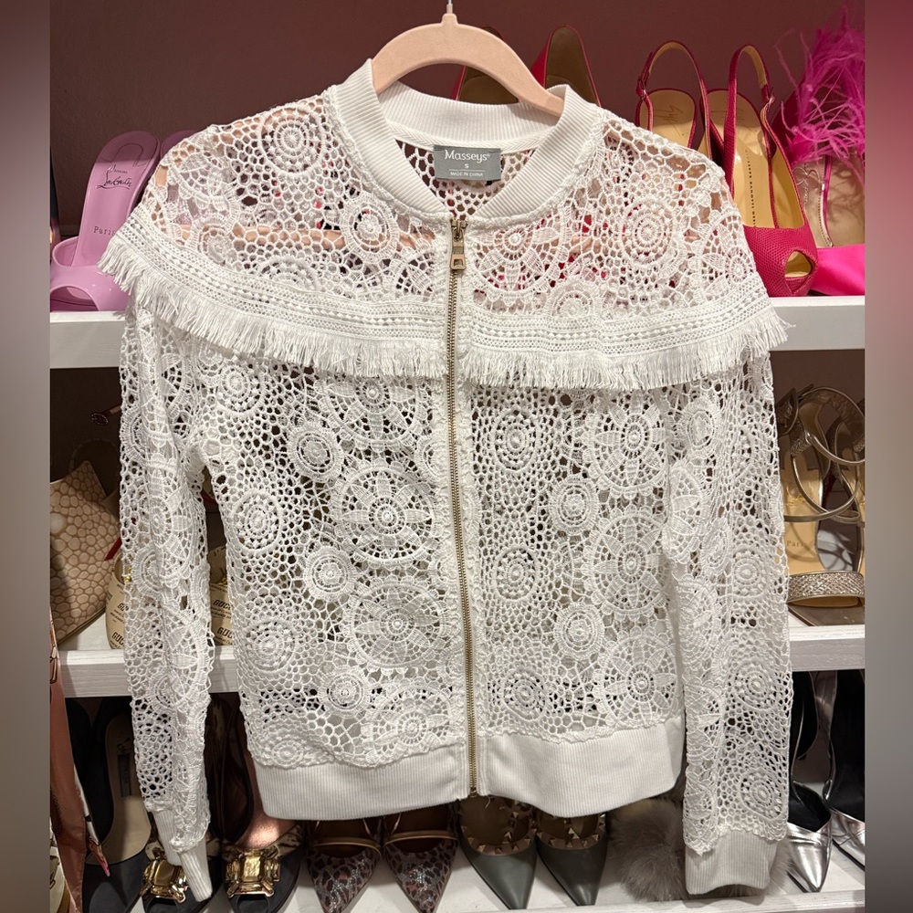 Masseys White Lace Bomber Jacket - Picture 3 of 13